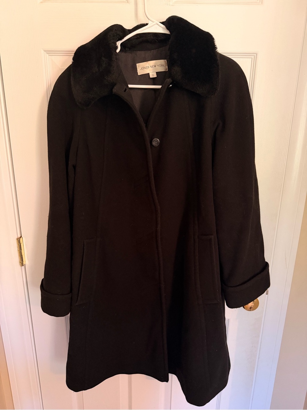 JONES NEW YORK Cashmere Merino Wool Coat Italian Fabric Removable Fur Collar 8